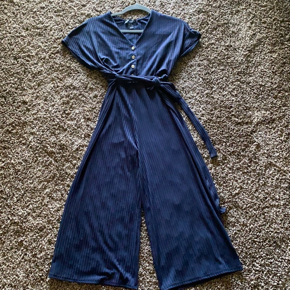 ASOS New Look Petite ribbed jumpsuit in Navy